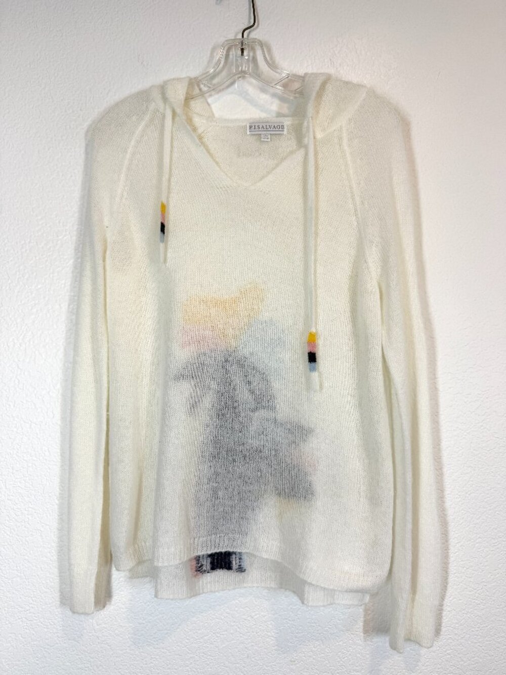 P.J. Salvage Palm Tree Hooded Sweater M Ivory Sheer Beach Coastal - Picture 3 of 10